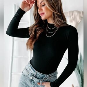 ABERCROMBIE & FITCH Women's Black Ribbed Mock Neck Top